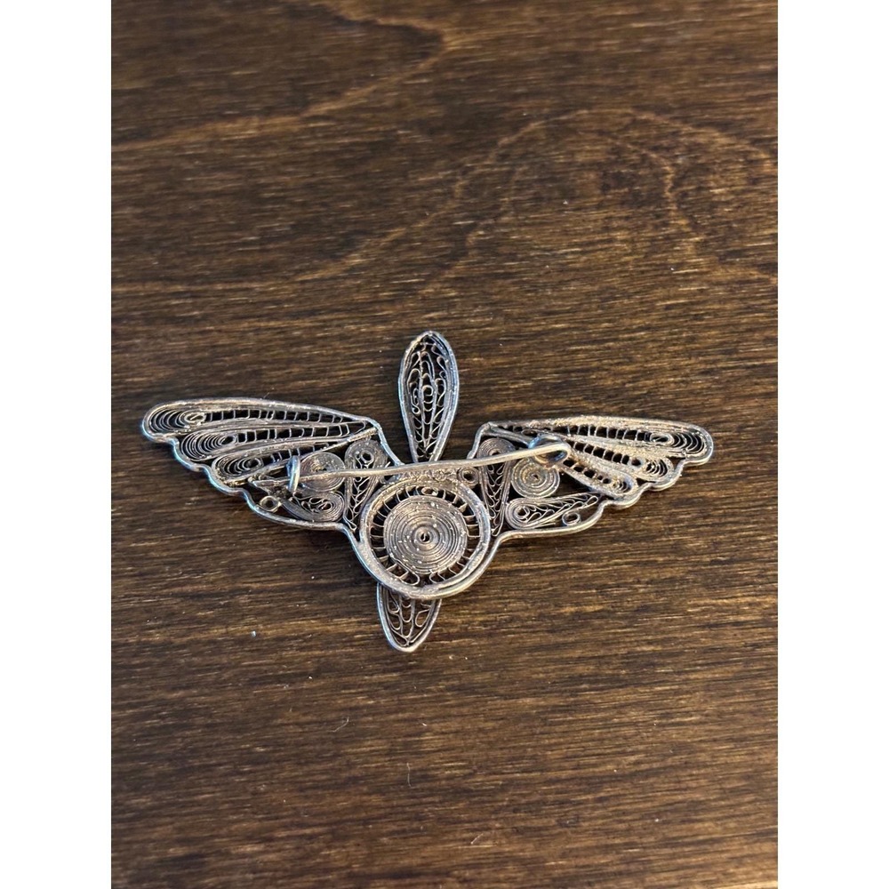 Vintage Sterling Silver Filigree Butterfly Brooch 925 Intricate Wirework Pin - Picture 6 of 9